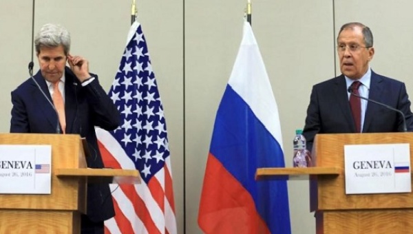 U.S. Secretary of State John Kerry and Russian Foreign Minister Sergei Lavrov attend a news conference in Geneva Switzerland