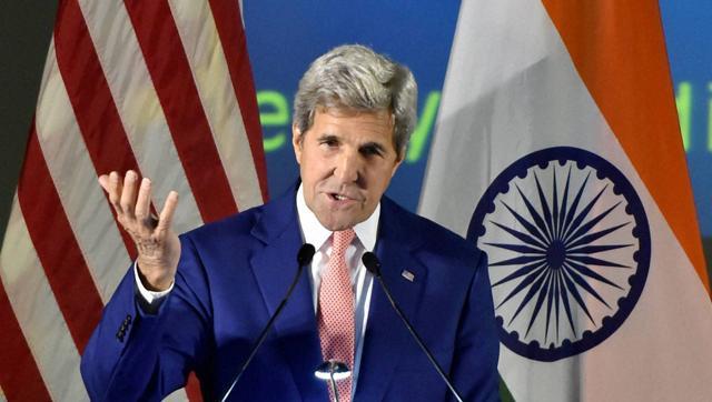 US Secretary of State John F. Kerry gestures as he addresses a gathering at The Indian Institute of Technology in New Delhi on August 31.— AFP