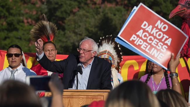 US Senator Bernie Sanders speaks during a rally in front of the White House in Washington DC