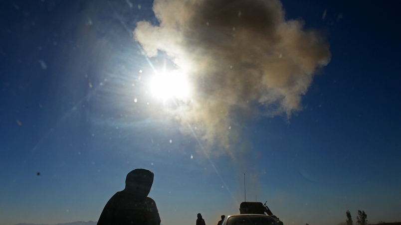 An improvised explosive device explodes on the highway between Camp Shorabak and the regional capial Lashkar Gah in Helmand province