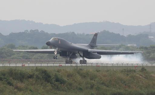 U.S. Air Force B-1B bomber from Andersen Air Force Base Guam lands at Osan Air Base in Pyeongtaek South Korea Wednesday Sept. 21 2016. The United States has flown a pair of supersonic bombers over ally South Korea for the second time in as many week