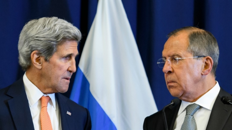 US Secretary of State John Kerry and Russian Foreign Minister Sergei Lavrov discuss the crisis in Syria during a press conference