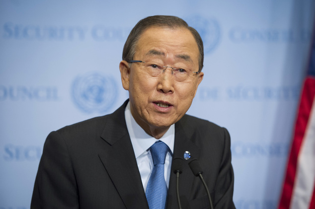 United Nations Secretary General Ban Ki-moon speaks to reporters at United Nations headquarters Friday Sept. 9 2016. North Korea said it conducted a'highe