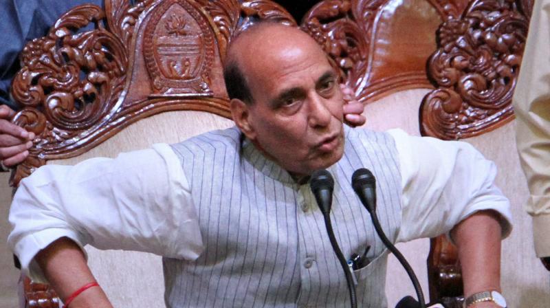 Union Home Minister Rajnath Singh addressing a press conference in Jammu