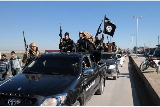 4 2015 on a militant website which has been verified and is consistent with other AP reporting Islamic State militants pass by a convoy in Tel Abyad northeast Syria. Five years of failed efforts to quell