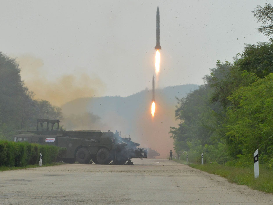 Sept. 6 2016 by the North Korean government shows ballistic missiles launched during a drill at an undisclosed location in North Korea