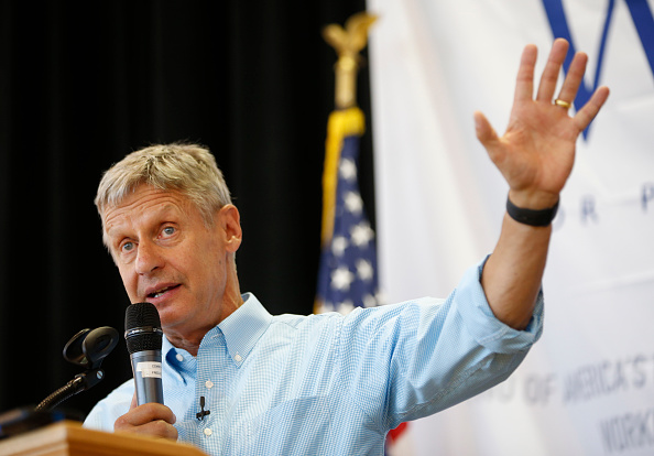 SALT LAKE CITY UT- AUGUST 6 Libertarian presidential candidate Gary Johnson talks to a crowd of supporters at a rally