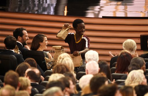 Caleb Mc Laughlin distributes sandwiches at the 68th Primetime Emmy Awards on Sunday Sept. 18 2016 at the Microsoft Theater in Los Angeles