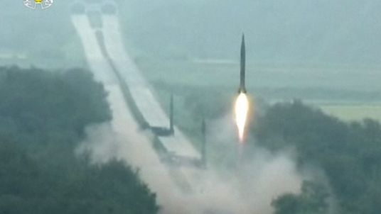 The first missile being fired into the air. Pic KRT