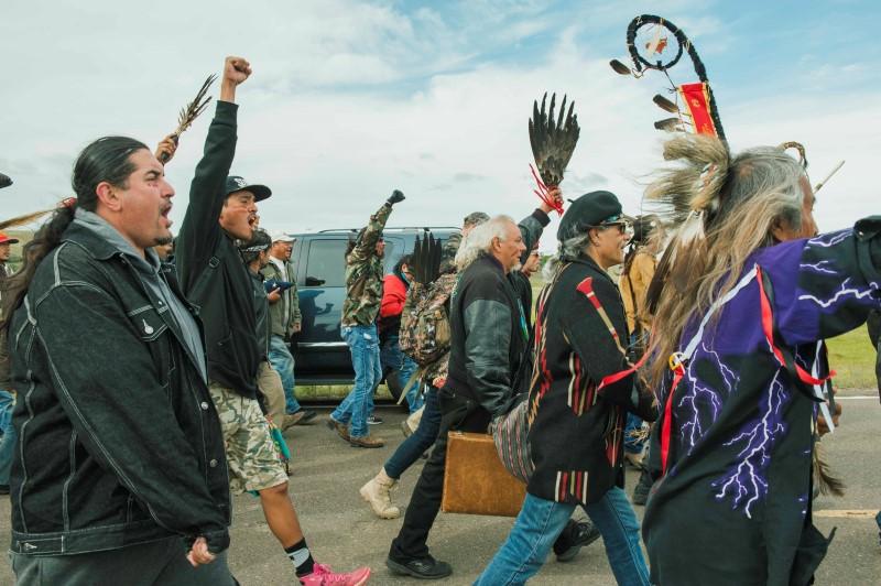 Protesters demonstrate against the Energy Transfer Partners&#039 Dakota Access pipeline near the Standing Rock Sioux reservation in Cannon Ball North Dakota