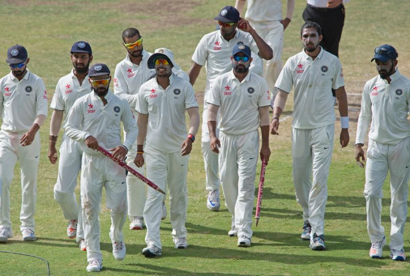 India's Virat Kohli leads the team off the field after a Test match in St John's Antigua in July 2016