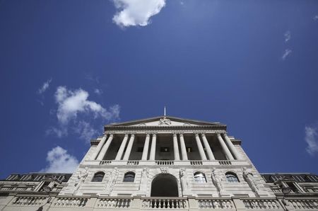 The Bank of England is seen in the City of London in London