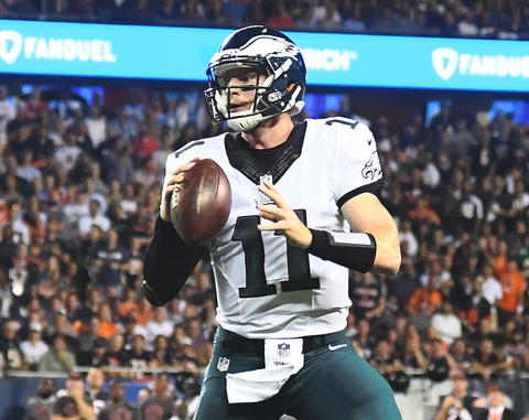 Eagles quarterback Carson Wentz prepares to throw the ball against the Chicago Bears