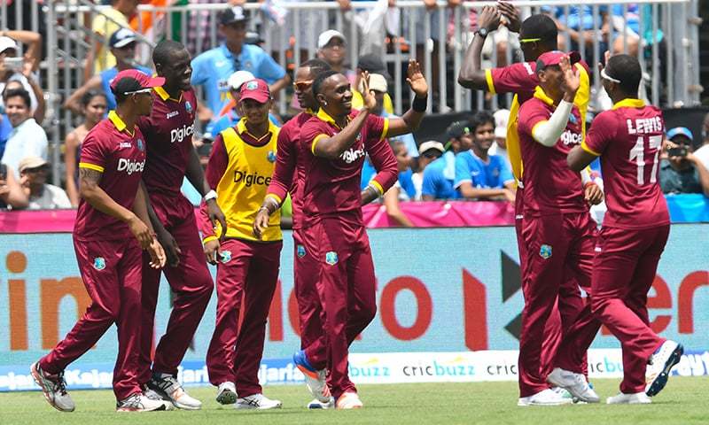 West Indies celebrate their victory. — AFP