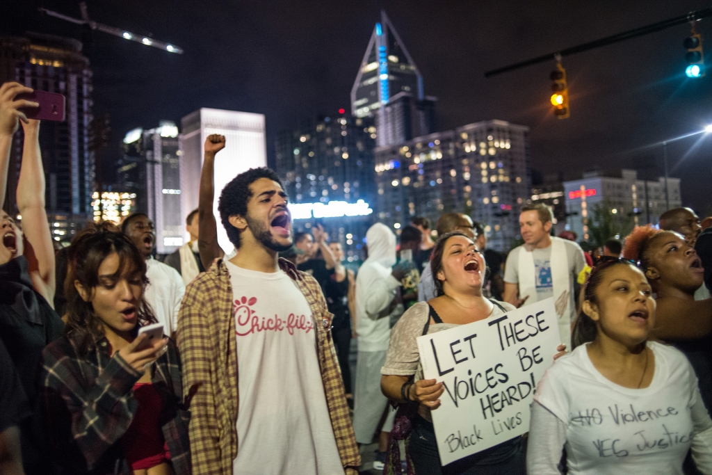 Charlotte North Carolina. Protests began on Tuesday night following the fatal shooting of 43-year-old Keith Lamont Scott at an apartment complex near UNC Charlotte. A