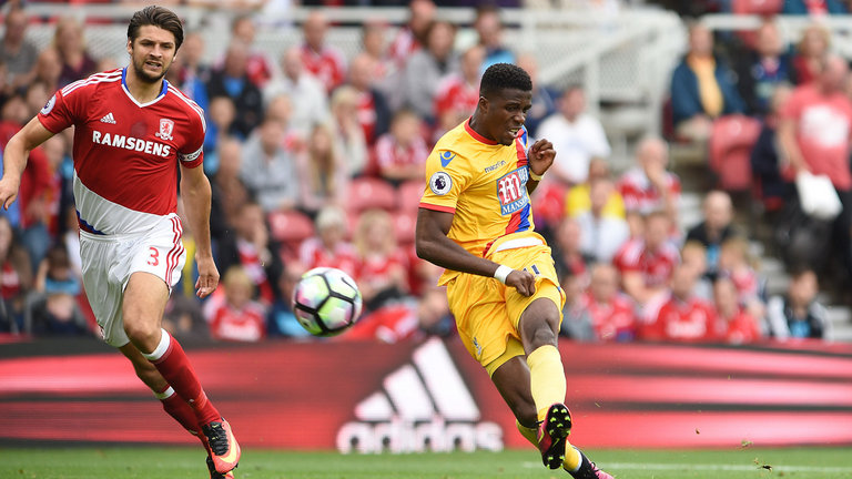 Wilfried Zaha scores Crystal Palace's winner at Middlesbrough as George Friend looks