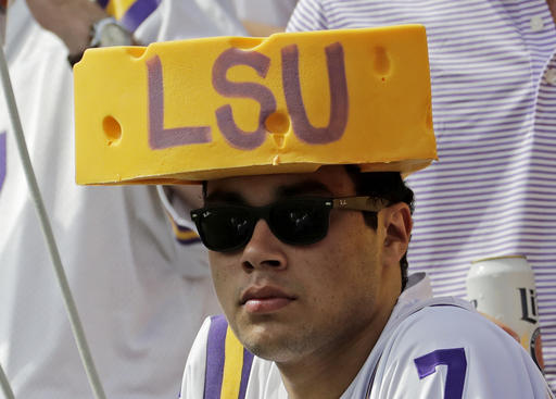 A LSU fan watches from Lameau Field during the first half of an NCAA college football game against Wisconsin Saturday Sept. 3 2016 in Green Bay Wis