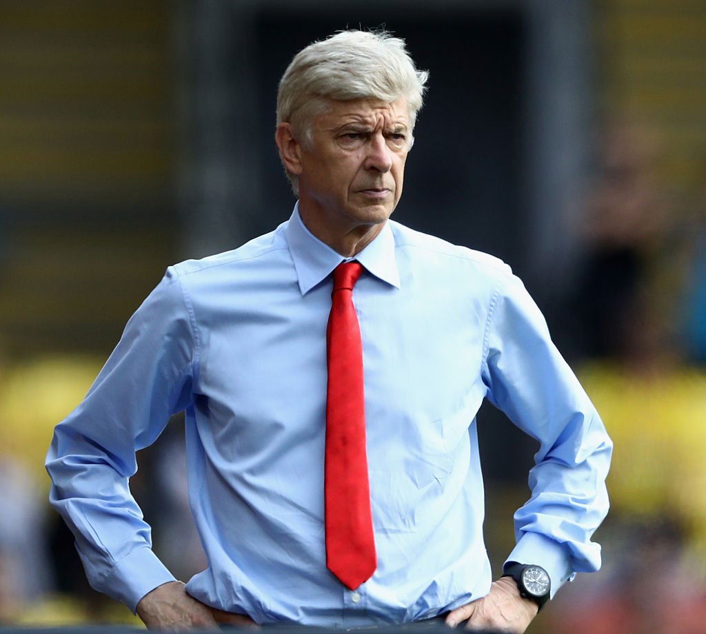 WATFORD ENGLAND- AUGUST 27 Arsene Wenger the Arsenal manager looks on during the Premier League match between Watford and Arsenal at Vicarage Road