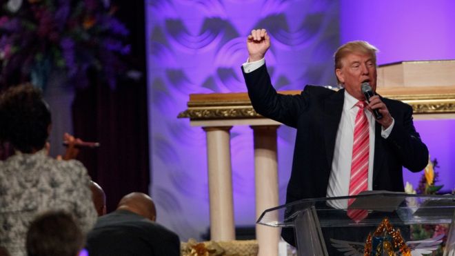 US election Donald Trump woos black vote at Detroit church