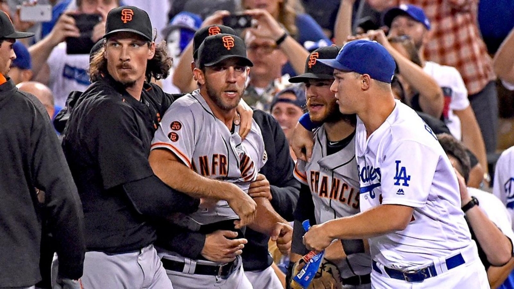 Tempers flare, Dodgers rally past Giants 2-1 in 9th inning