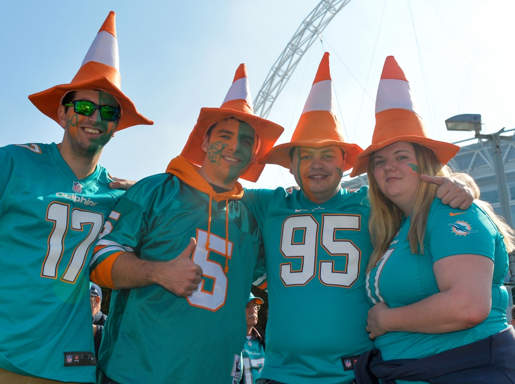 Oct 4 2015 London United Kingdom Miami Dolphins fans before Game 12 of the NFL International Series between the New York Jets and Miami Dolphins at Wembley Stadium. Mandatory Credit Steve Flynn-USA TODAY Sports ORG XMIT USATSI-224546 ORIG FILE ID