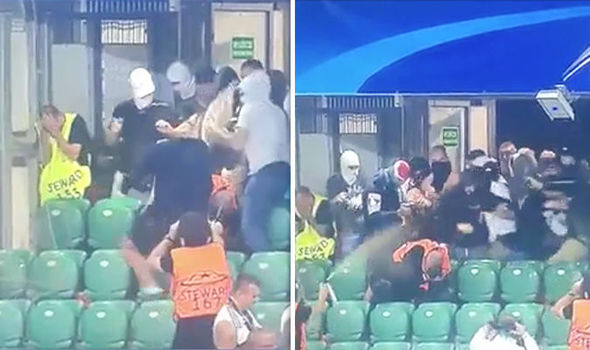 Legia Warsaw fans pepper spray security