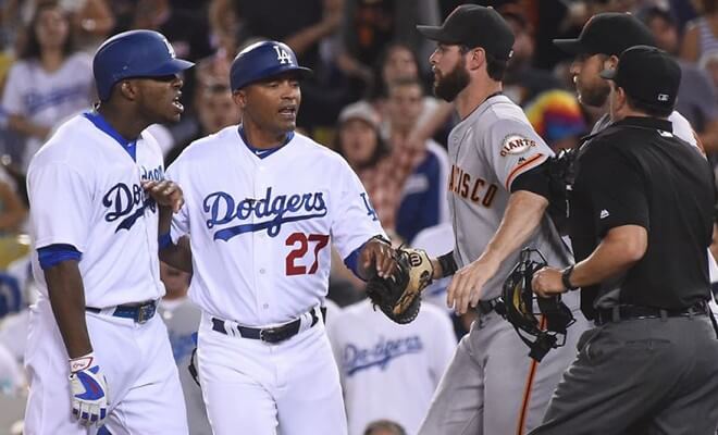 Tempers flare, Dodgers rally past Giants 2-1 in 9th inning