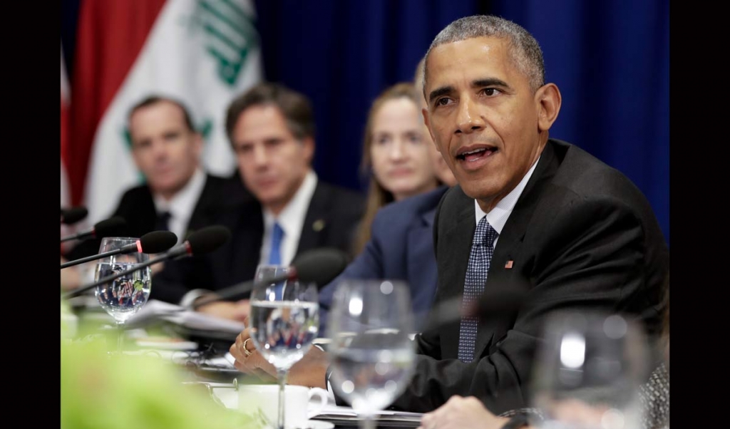 President Barack Obama speaks during a bilateral meeting with Iraqi Prime Minister Haider al Abadi at the Lotte New York Palace Hotel in New York N.Y. Monday Sept. 19 2016