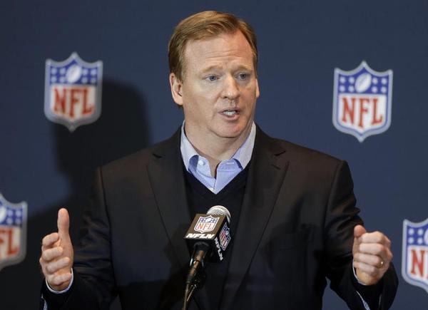 NFL Commissioner Roger Goodell answers questions during a news conference in Orlando Fla. Goodell says the league asked for but was not given a just-released video showing former Baltimore Ravens running back Ray Rice hitting his then-fiancee on an ele