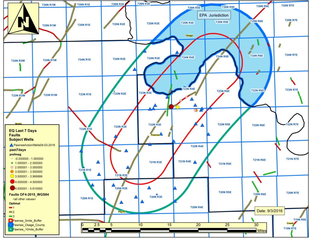 Map of Pawnee-area wells to be shut down