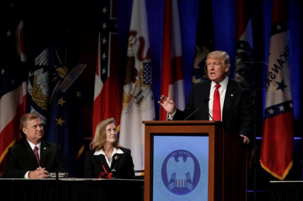 Republican presidential nominee Donald Trump speaks at the National Guard Association of the United States 138th General Conference and Exhibition in Baltimore Maryland U.S