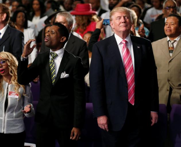 Republican presidential nominee Donald Trump attends a church service in Detroit Michigan