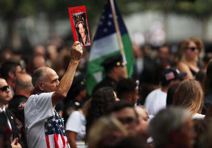 A commemoration ceremony is held for the victims of the Sept. 11 terrorist attacks on Sunday at the National September 11 Memorial and Museum in New York City. Spencer Platt /Getty Images