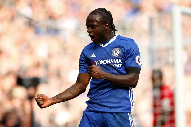 Chelsea's Victor Moses celebrates scoring their third goal