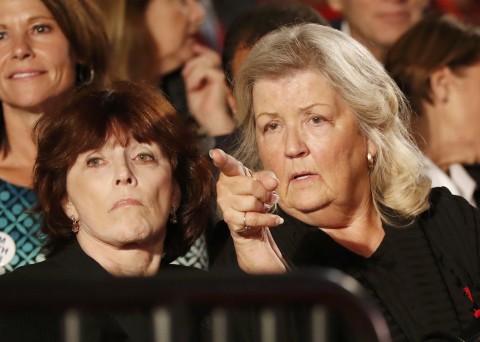 Kathleen Willey left and Juanita Broaddrick at the presidential town-hall debate between Donald Trump and Hillary Clinton