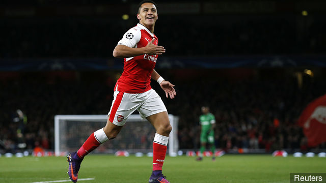 Arsenal's Alexis Sanchez celebrates scoring their first goal