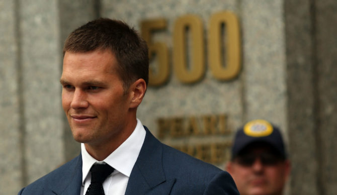 Patriots QB Tom Brady leaves a federal court in August of 2016