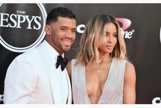 NFL football player Russell Wilson of the Seattle Seahawks left and Ciara arrive at the ESPY Awards at the Microsoft Theater in Los Angeles. Both stars announced that Ciara is expecting the couple's first child