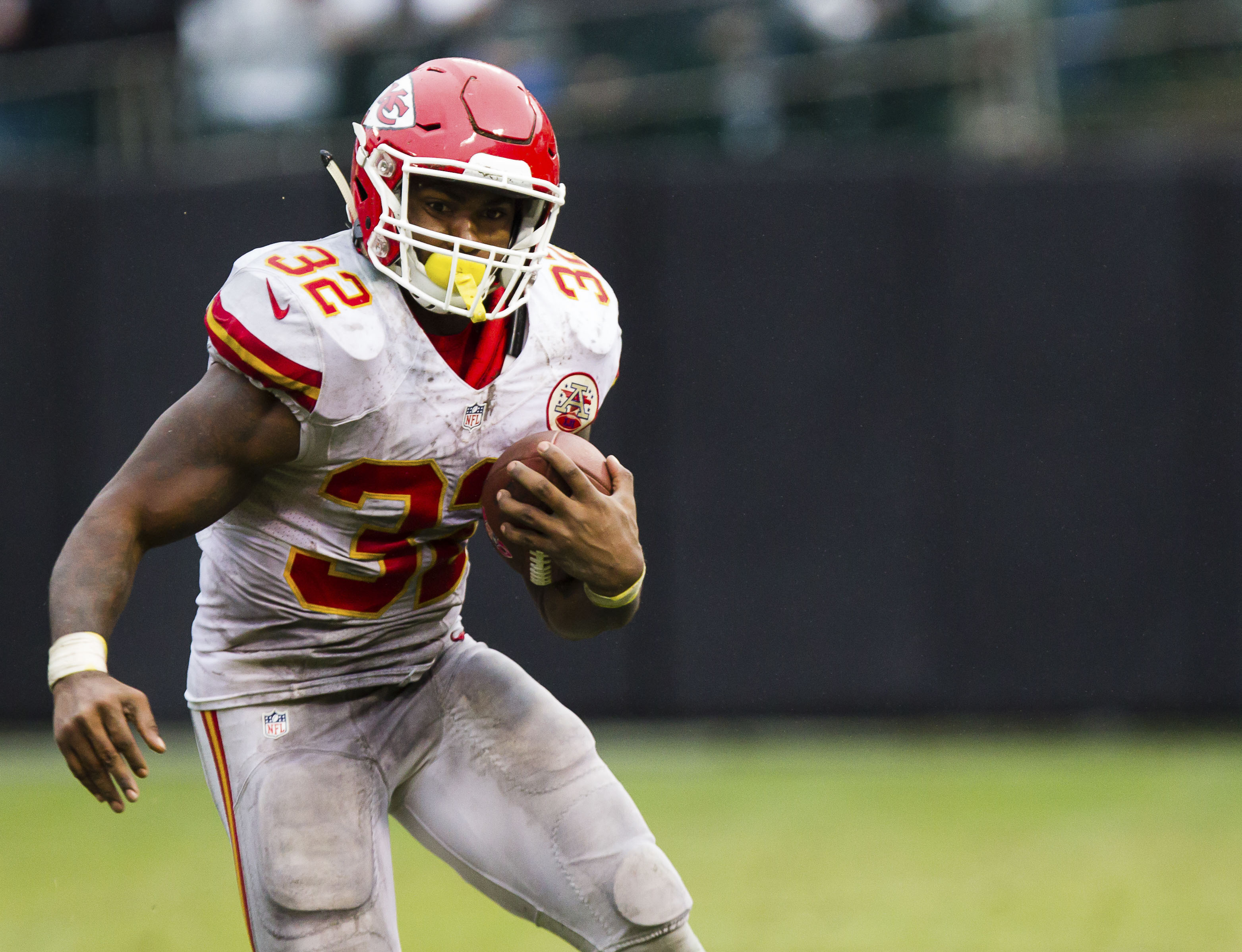 Oct 16 2016 Oakland CA USA Kansas City Chiefs running back Spencer Ware carries the ball against the Oakland Raiders during the third quarter at Oakland Coliseum. The Kansas City Chiefs defeated the Oakland Raiders 26-10. Mandatory Credit Kelle