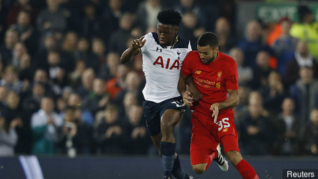 Liverpool's Kevin Stewart in action with Tottenham's Josh Onomah