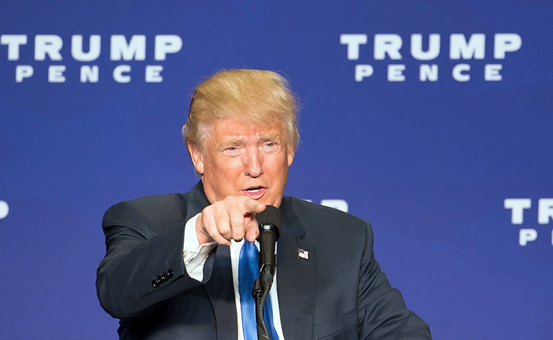 Republican presidential nominee Donald Trump speaks during a campaign rally Monday in Green Bay Wisc