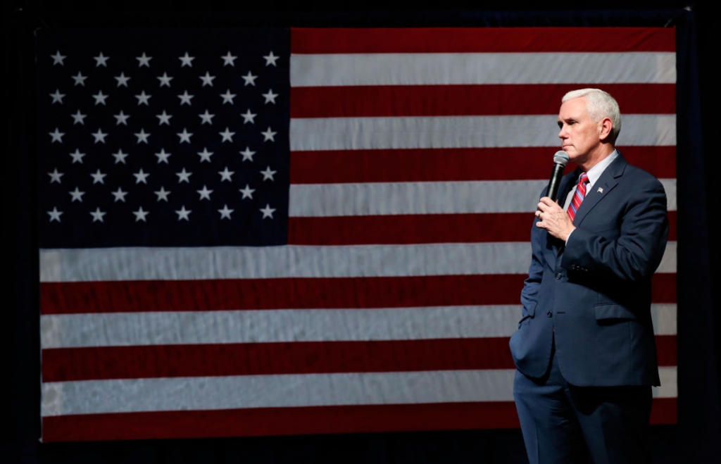 The Republican Vice Presidential candidate Mike Pence at a campaign rally in Newton Iowa on Tuesday