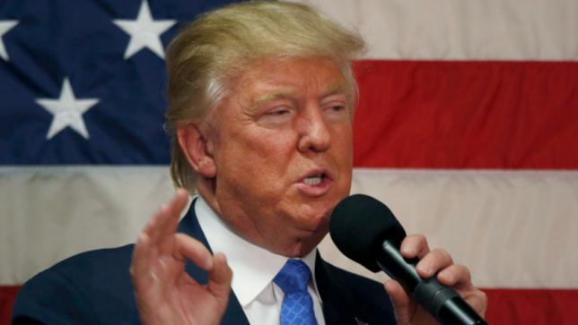 US Republican presidential candidate Donald Trump speaks at a town hall event in Sandown New Hampshire