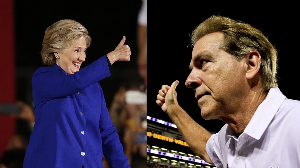 Democratic presidential candidate Hillary Clinton gives a thumbs up to supporters as she arrives for a campaign rally Wednesday Nov. 2 2016 in Tempe Ariz. ORG XMIT RFOTK206