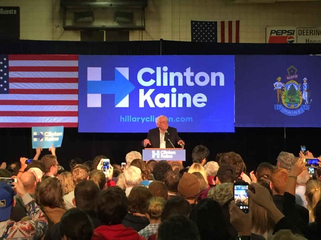 Bernie Sanders at Deering High School in Portland on Tuesday