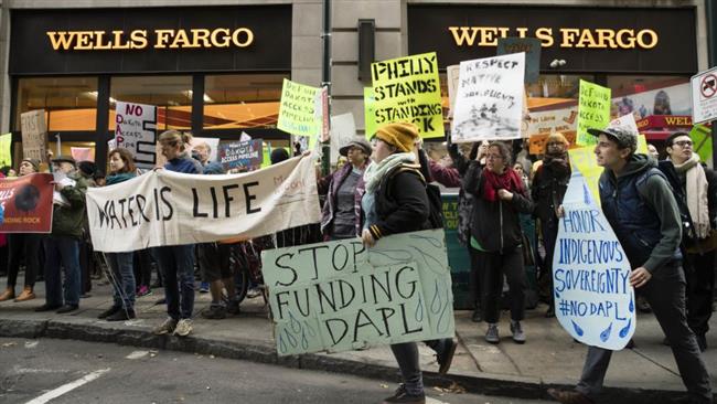 Protesters demonstrate in solidarity with members of the Standing Rock Sioux tribe in North Dakota over the construction of the Dakota Access oil pipeline in Philadelphia