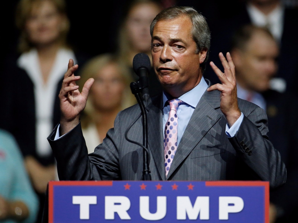 European Parliament Nigel Farage speaks during a Republican presidential nominee Donald Trump campaign rally in Jackson Mississippi U.S