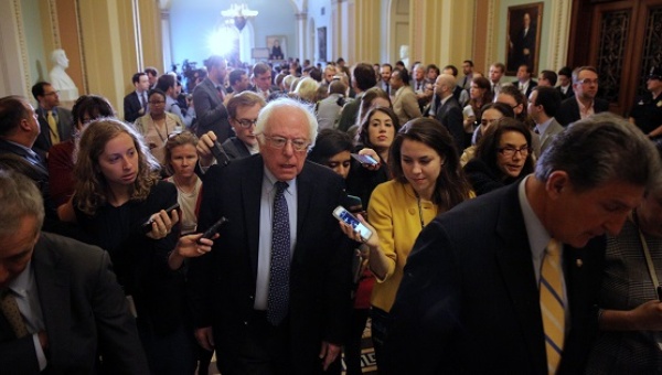 U.S. Senator Bernie Sanders leaves after attending the Senate Democrat party leadership elections at the U.S. Capitol in Washington U.S. Nov. 16 2016