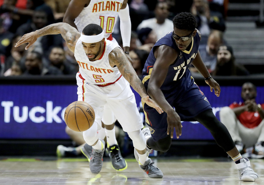 Atlanta Hawks&#039 Malcolm Delaney plays against New Orleans Pelicans&#039 Jrue Holiday in the second quarter of an NBA basketball game in Atlanta Tuesday Nov. 22 2016