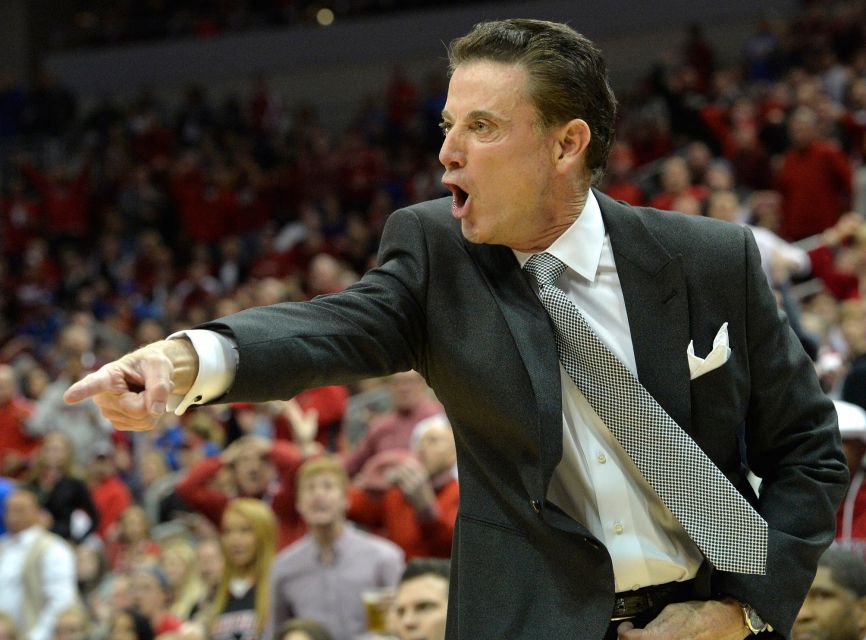 Louisville's head coach Rick Pitino shouts instructions